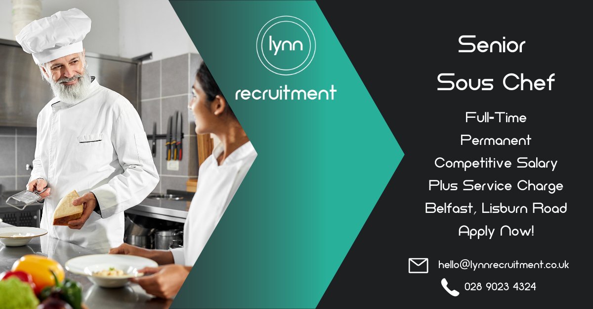 LynnRecruitment's tweet photo. 📞02890234324, 📧hello@lynnrecruitment.co.uk or apply ⬇️⬇️

Are you a passionate and enthusiastic culinary professional? Our client is looking for an experienced Sous Chef to be the 2nd in command in their new kitchen!

https://t.co/1p2d2zVdSj

#Belfasthour #NIJobs #ChefsNI https://t.co/IIGAjsoLDF