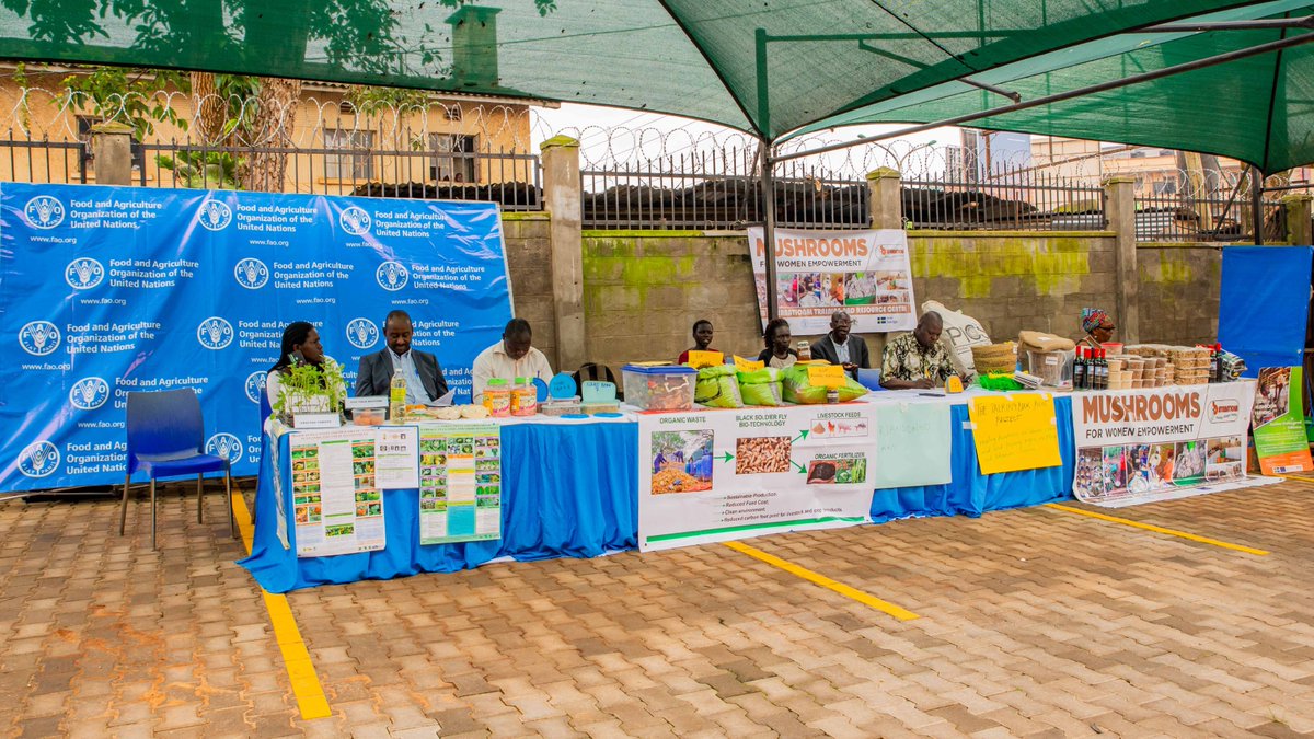 FAOUganda's tweet photo. #Day3 of the #FlexibleVoluntaryContribution mission in 🇺🇬: We are hosting a mini-exhibition at our offices, showcasing some of the work, actions  &amp; technologies being implemented to
👉boost #FoodSecurity,
👉 foster #ClimateAction, &amp;
👉promote #YouthEmployment. https://t.co/zbg1VAbIKX