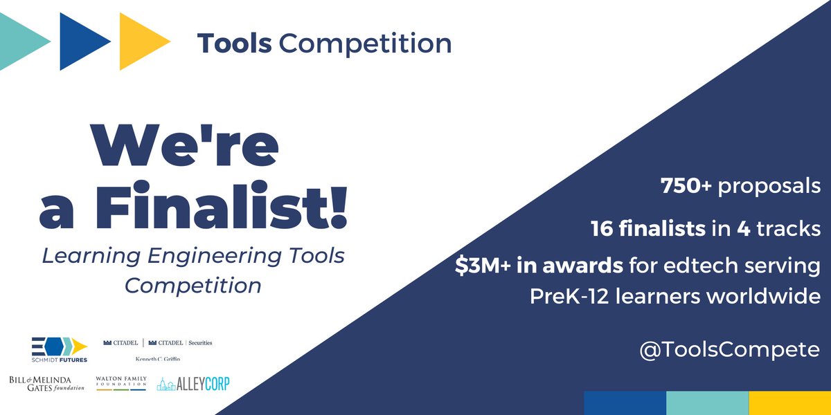 We’re a #ToolsCompetition finalist! Our team is one of 16 finalists in the Learning Science Research track! <a href="/ToolsCompete/">Tools Competition</a> will award $4+ million to innovating learning technologies. Check out all the finalists: tools-competition.org/announcing-fin… <a href="/AnissaMoeini/">Anissa Moeini</a> <a href="/AliClarkWilson/">Alison Clark-Wilson</a> <a href="/IOE_London/">UCL Institute of Education</a>