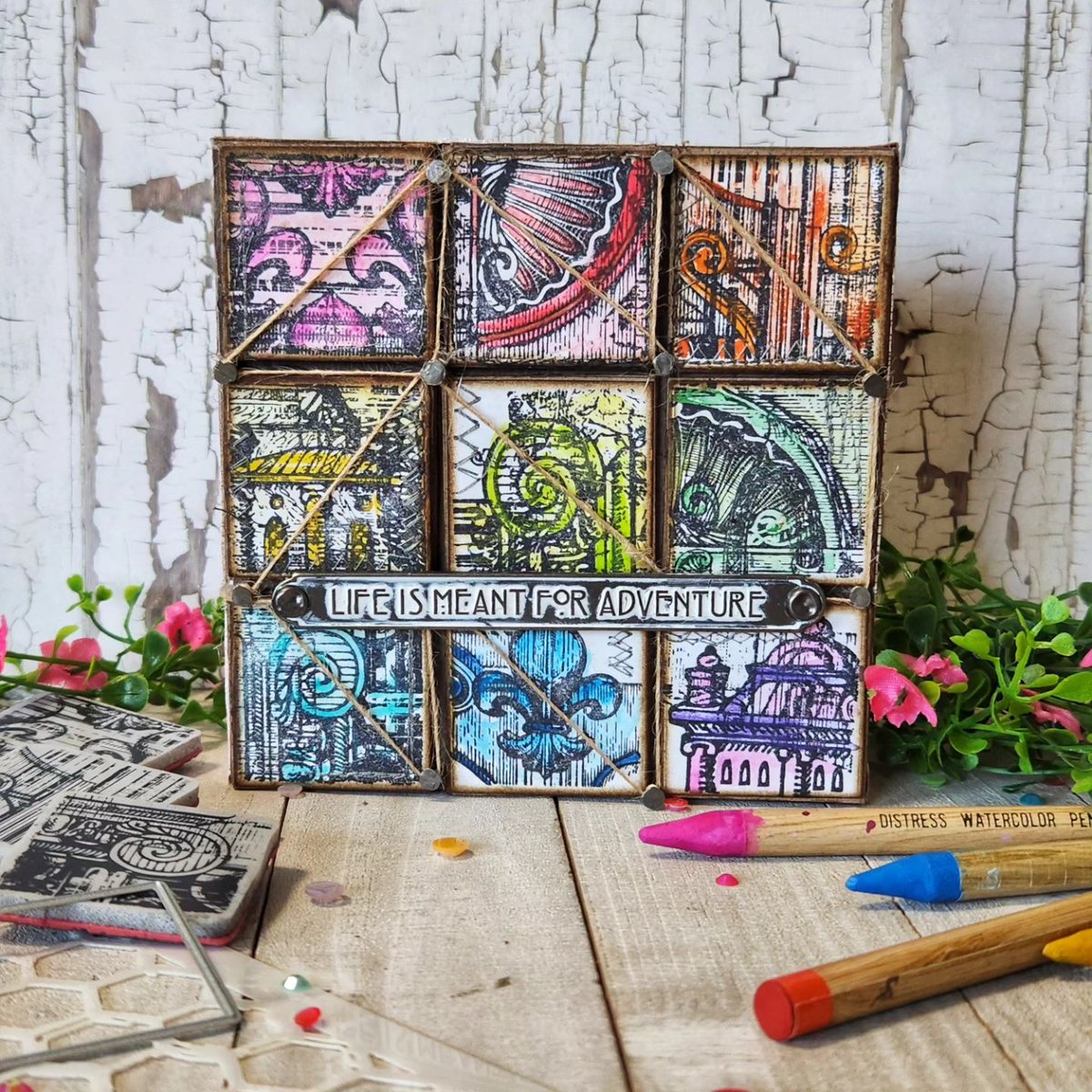 stampers_anon's tweet photo. 🎨 Vignette Box + NEW #timholtzstamps Creative Blocks colored with Distress Watercolor Pencils—all popped up onto chipboard pieces for added dimension ✨

✂️ #handmade by @luv2papercraft

#creativeblocks #crafts #DIY #mixedmedia #onlineshopping #stampersanonymous #timholtz https://t.co/sm4nWc6TzW