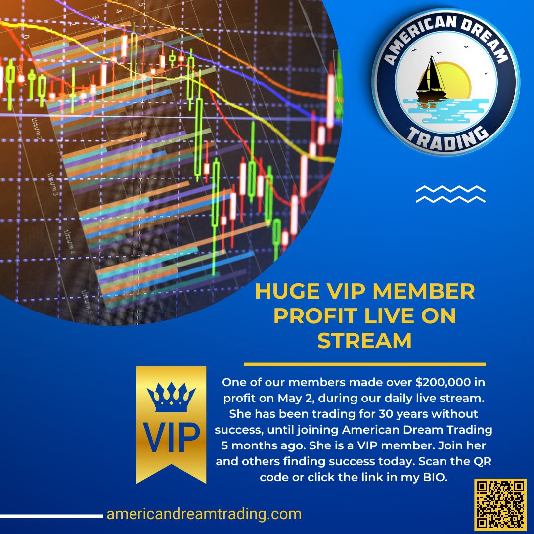 chadchristian's tweet photo. One of our members made over $200,000 in profit on May 2, during our daily live stream. She has been trading for 30 years without success, until joining American Dream Trading 5 months ago. She is a VIP member. #stockinvesting  #stockstotrade #tradingmentor #profit #spy #vip https://t.co/pYDmAGkCmk