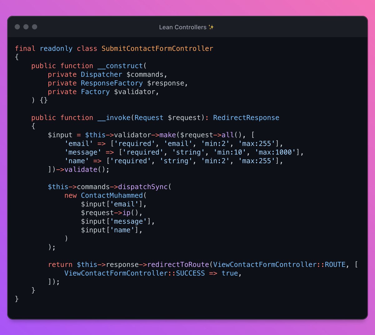 mabdullahsari's tweet image. My average #laravel controller looks like this; and perhaps yours should too...

💅