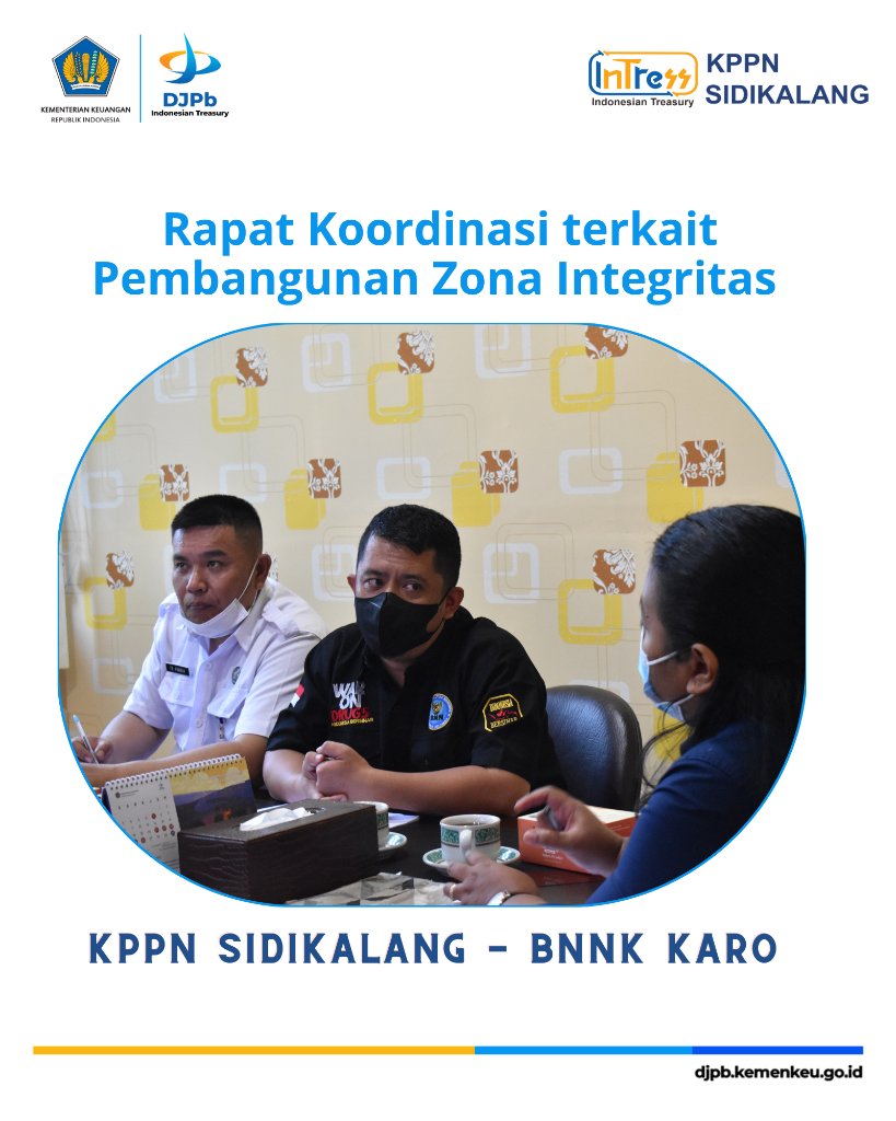 kppnsidikalang's tweet photo. Halo #SobatInTress
KPPN Sidikalang senantiasa berupaya menularkan Virus Integritas dan penawaran pendampingan ZI menuju WBK/WBBM kepada unit kerja lain. Untuk itu, pada Rabu 3 Mei 2023, diadakan rakor terkait Pembangunan Zona Integritas dengan Badan Narkotika Nasional Kab. Karo https://t.co/ghaTx4LykN