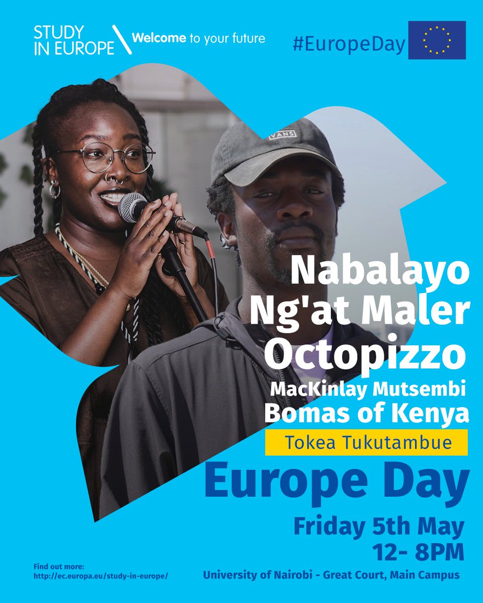 Come join us at #EuropeDay &amp; enjoy a free concert by <a href="/Octopizzo/">OCTOPIZZO</a> @mamachanganya <a href="/Mackinlay_Music/">MacKinlay Music</a> <a href="/NgatMaler/">Ng'at Maler</a> on Friday 5 May at the Great Court, Nairobi University Main Campus, #EuropeinKenya. Registered Guests Only, Register here: eudelegationkenya.hustlesasa.shop