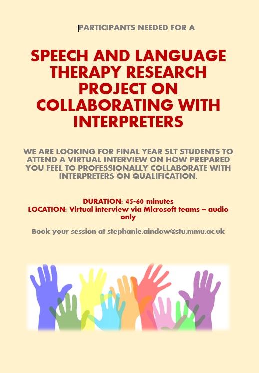 Calling all final year speech therapy students! 

Interested in working with different cultures and languages? Get in contact to participate in a research project