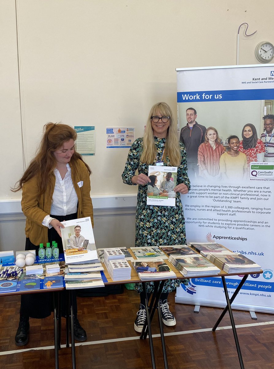 Busy morning at @EKCFolkestone careers fair! #kmpt #kmptproud #nhscareers #mentalhealthnursing #ahpcareers #workforus #OccupationalTherapy