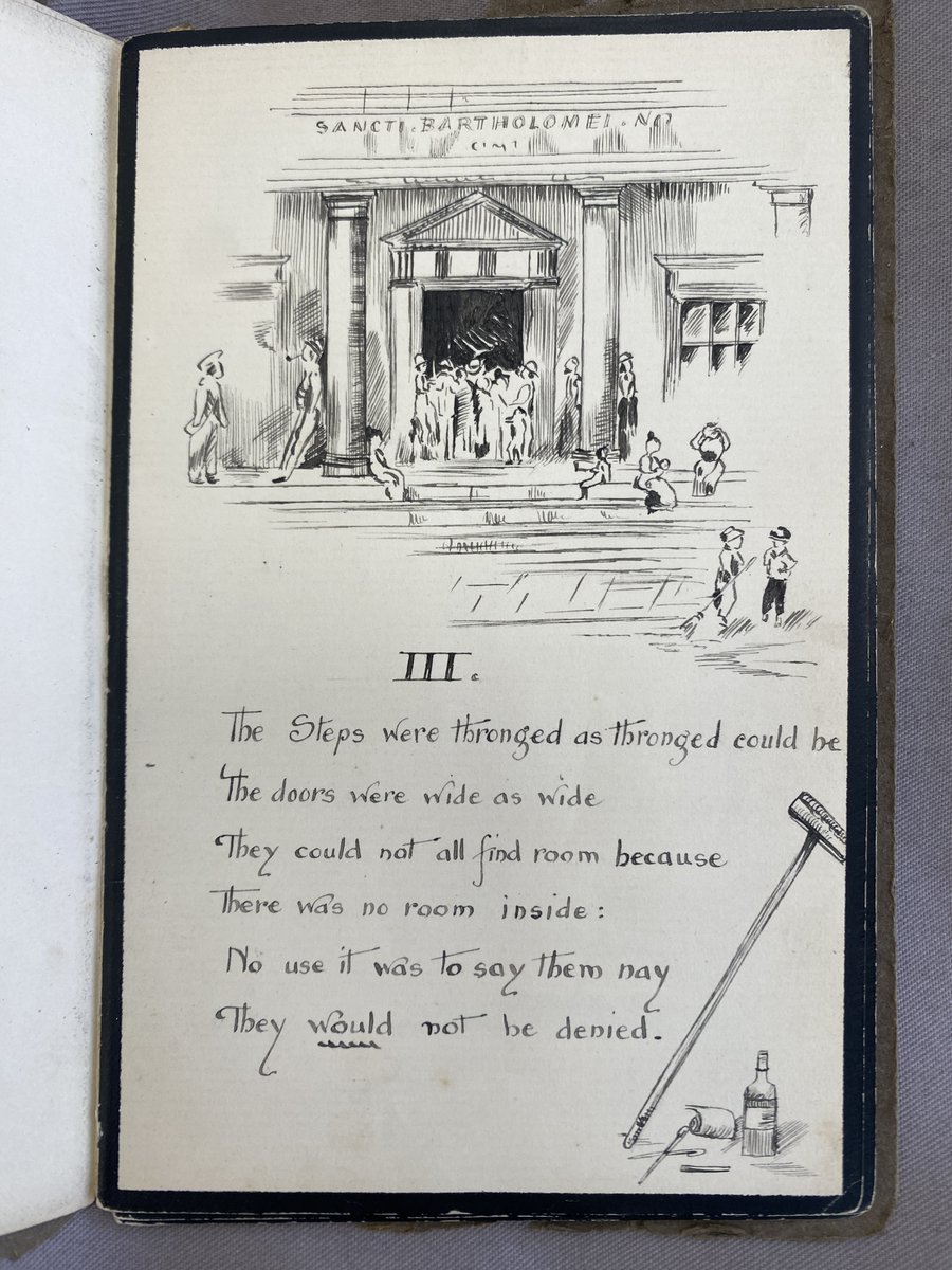 BHAandM's tweet image. This notebook belonged to Barts&apos; nurse Wilmot Cochrane and contains an illustrated ballad dedicated to surgery c.1900

#NotebookDay #HistNursing #Illustration