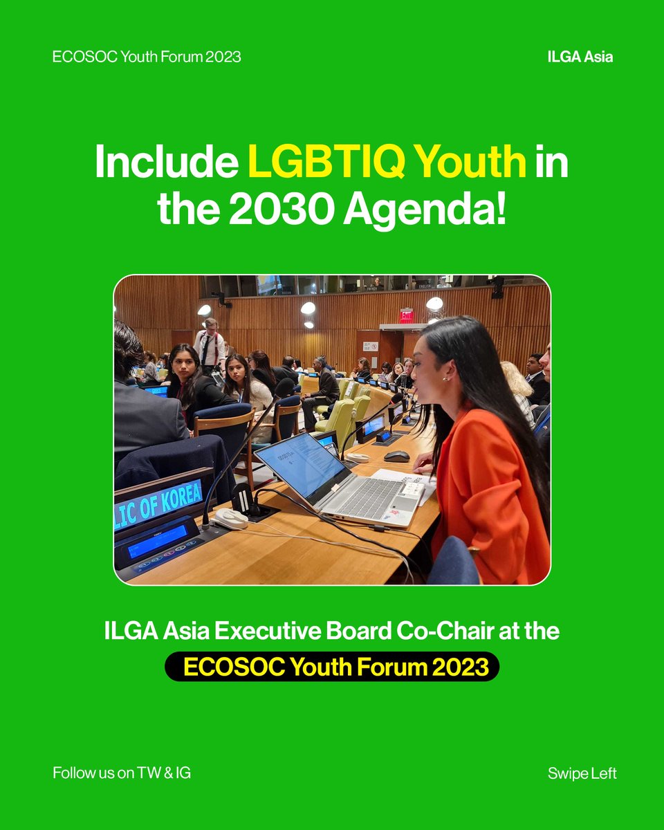 ILGA Asia at the @UNECOSOC #Youth2030 Forum: Include LGBTIQ youth in #Agenda2030! 🌈 (1/2)