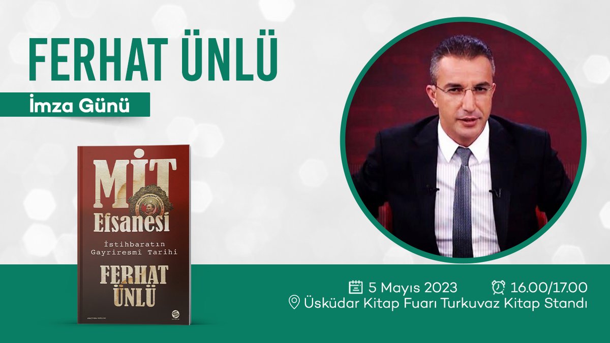 Yazarımız Ferhat Ünlü, 5 Mayıs Cuma günü saat 16.00’te, Üsküdar Kitap Fuarı Turkuvaz Kitap standında gerçekleşecek imza etkinliğinde okurlarıyla buluşacak. İmza etkinliğine tüm okurlarımızı bekliyoruz.

#SahiKitap #FerhatÜnlü #ÜsküdarKitapFuarı