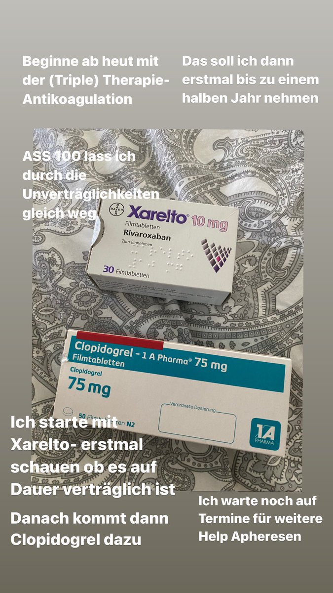 AnniiKoehler's tweet photo. Heute beginnt meine (Triple) Therapie-Antikoagulation
Mal schauen wie es wirkt ☀️
Einen Versuch ist es wert.
#helpapherese #LongCovid #postvac
#MECFS #POTS #Fighter #help
#helpapheresis #xarelto #clopidogrel
#MCAS #krank #dankbar
#durchblutungsstörung #TeamClots https://t.co/S15Wb00Wf1