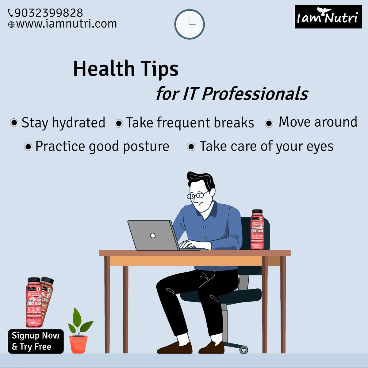 iam_nutri's tweet photo. Health Tips for IT professionals...

#IamNutri #hyderabad #healthtips #energydrinks #ITprofessionals #wellness #hydration #healthydrinks #energybooster #Guthealth #poweryourself #weightloss #nature #Nutritiousdrinks #healthiswealth #proteindrinks #healthbenefits https://t.co/YSzaokk3VW