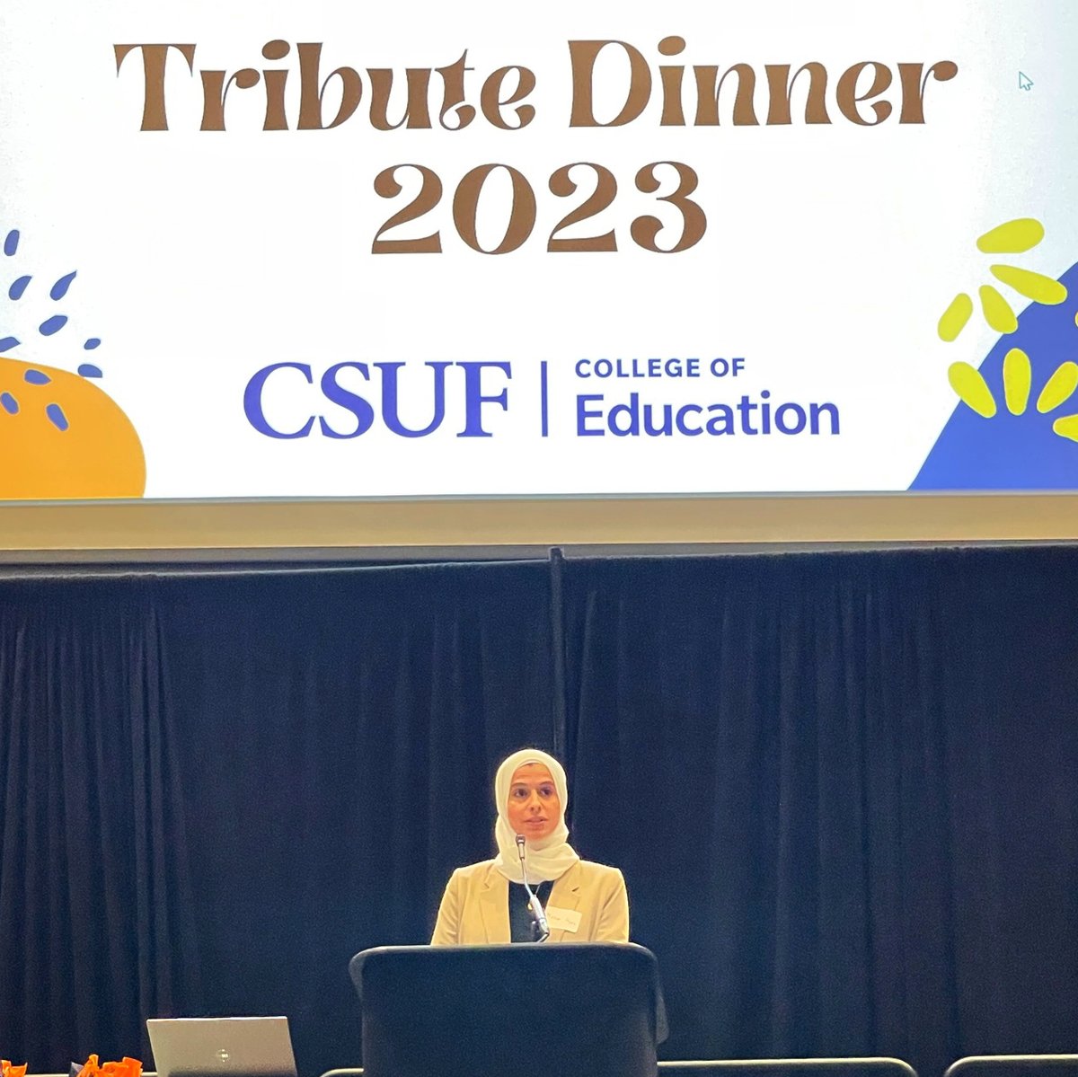 VPForgues's tweet photo. Such an honor to join Dean Kirtman and the College of Education for the annual Tribute Dinner. The student speakers were outstanding. Congratulations to all of the graduates and honorees.

#CSUFGrads #csufcollegeofeducation #tributedinner#ItTakesATitan https://t.co/muO5nYMoUG
