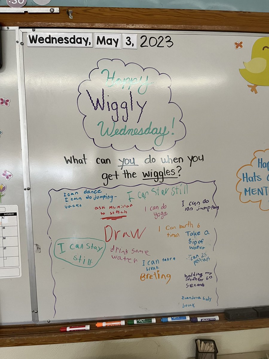 It’s Wiggly Wednesday! Here some strategies our kids use to help their wiggles throughout the day! <a href="/yyCBEdu/">Calgary Board of Education</a> <a href="/BelParkCBE/">Bel-Park School CBE</a>