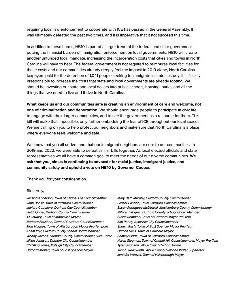 LocalProgress's tweet photo. Our cities, our states, and our country should be places of welcome for everyone.
That’s why 26 LPNC members signed on to this letter urging @CecilBrockman, @triciacotham, and @RepWray to uphold a veto from Governor Roy on HB10.
📝 https://t.co/8IuMCD9S1B https://t.co/CqZnCpZcMi