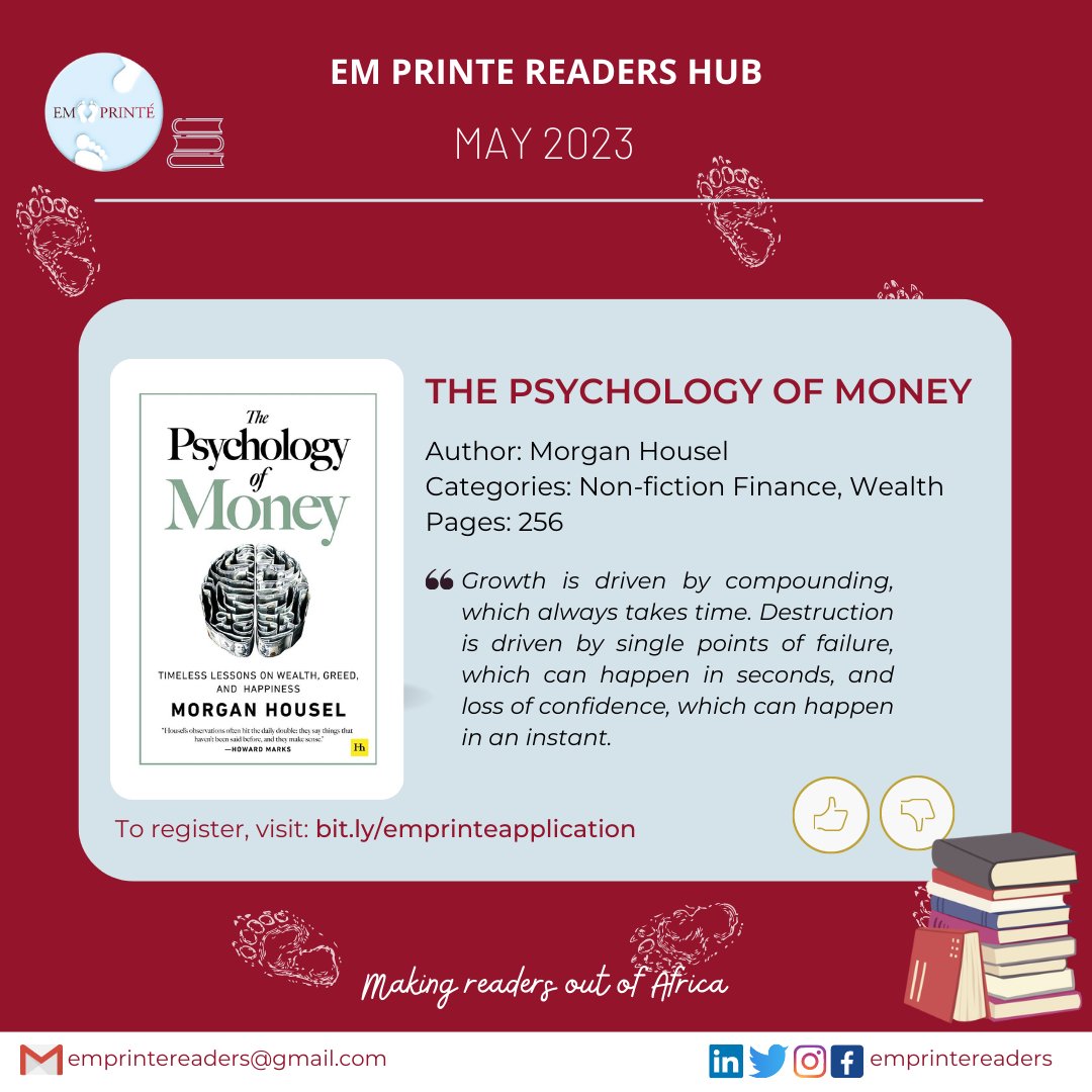 emprintereaders's tweet photo. We are so excited at EmprintΓ© as we will be switching things up this month!
We are reading The Psychology of Money by @morganhousel.
In this book, Morgan shared timeless principles to get Wealth
May, shall we? π
#books #bookclub #booklovers #readnreview #thepsychologyofmoney https://t.co/1Sfuhg0O9h