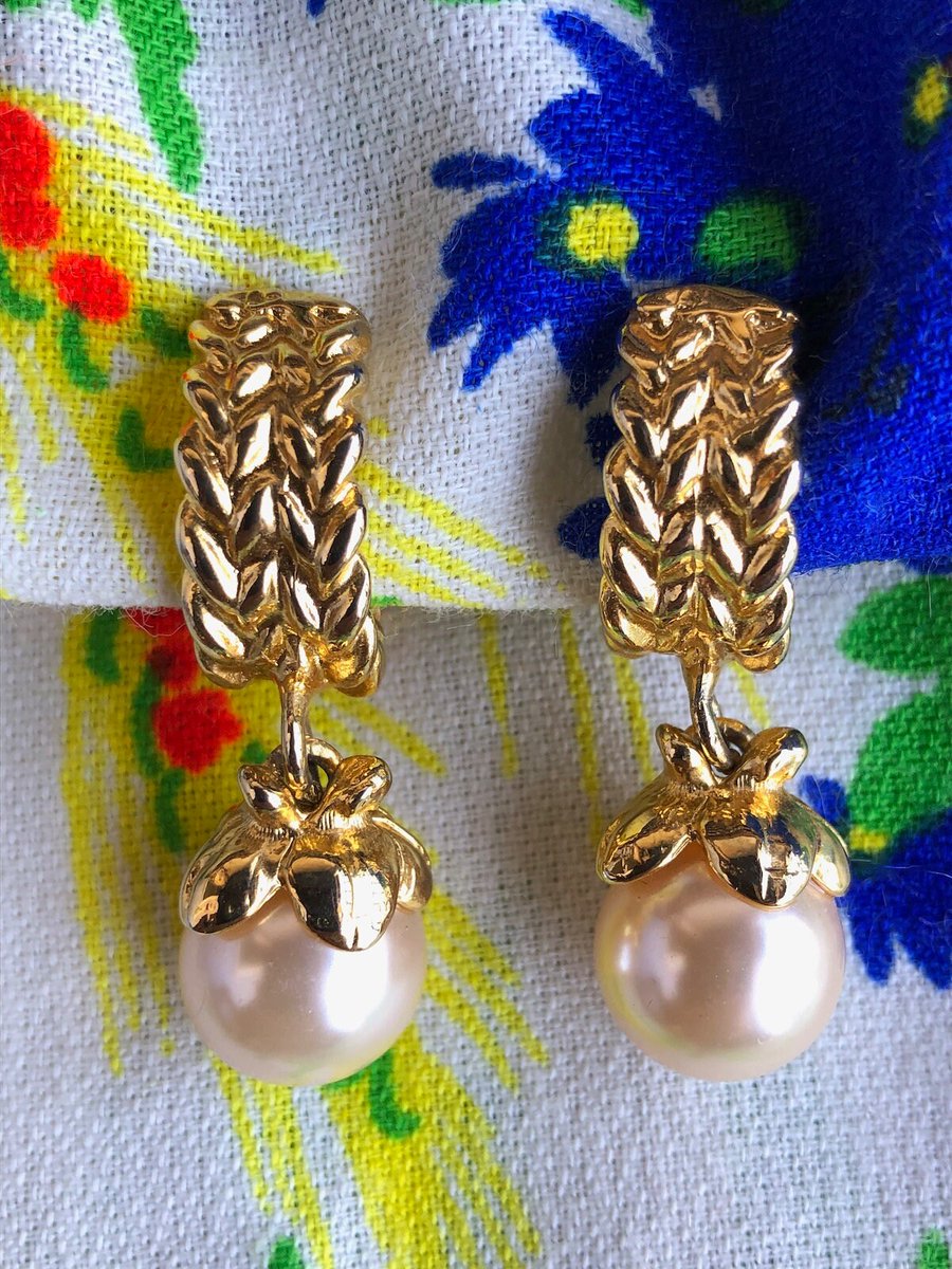 🐣. Offer Xtras! Vintage 1980s Pearl Hoop Earrings Clip On for $25.00 #FauxPearls #PearlEarrings