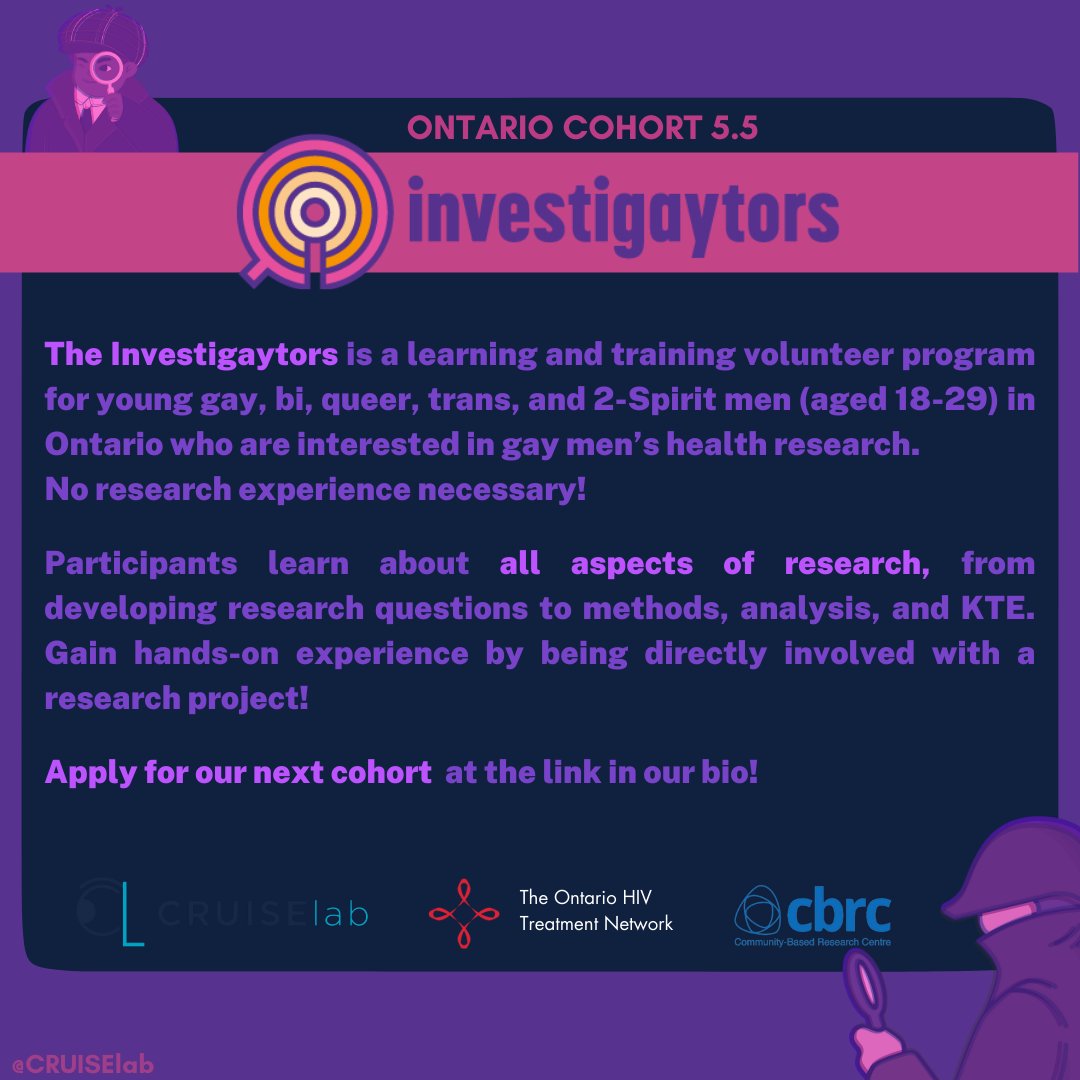 Want  to learn more about young gay/bi/queer guys' health and wellness? Want  to understand how the COVID-19 pandemic impacted young gay guys in terms  of mental health? Consider joining "year two" of cohort 5.5 of the Investigaytors! (1/5)
docs.google.com/forms/d/e/1FAI…