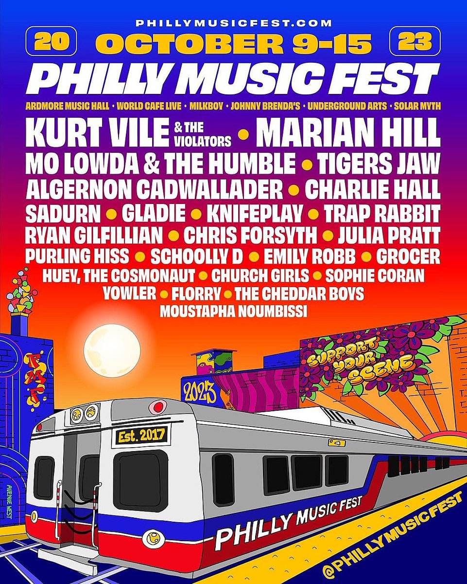 The 2023 Philly Music Fest lineup features Kurt Vile & The Violators, Tigers Jaw, Algernon Cadwallader, and more brooklynvegan.com/philly-music-f…