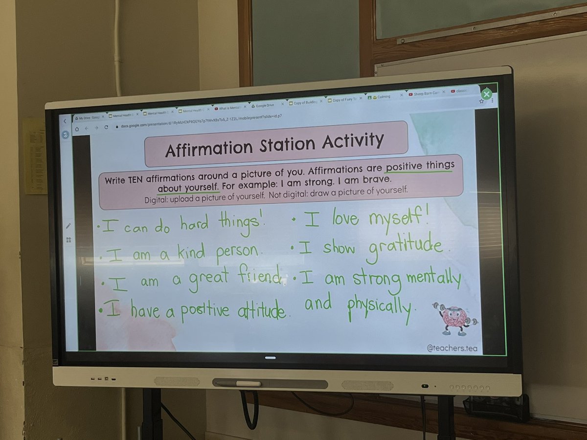 MissLMillar's tweet photo. Today, for #hatsonformentalhealth we wrote affirmations to ourselves! @yyCBEdu @BelParkCBE https://t.co/FxOrgwAMEp