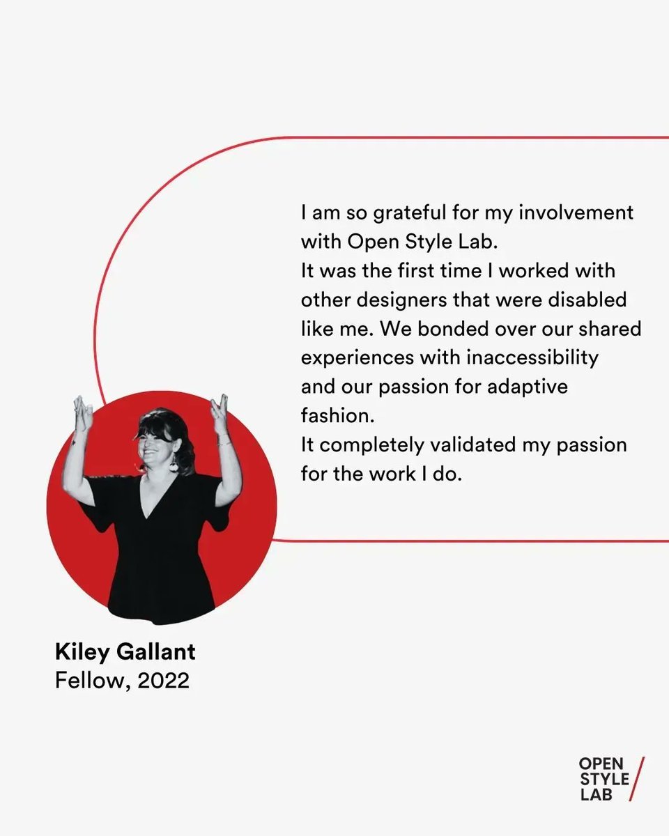 OpenStyleLab's tweet image. Kiley Gallant shares their thoughts on being an OSL design fellow in 2022!
Their first time working with other disabled designers on adaptive fashion:
“Born deaf, I use my perspective to ensure that my designs are inclusive and accessible." - Kiley