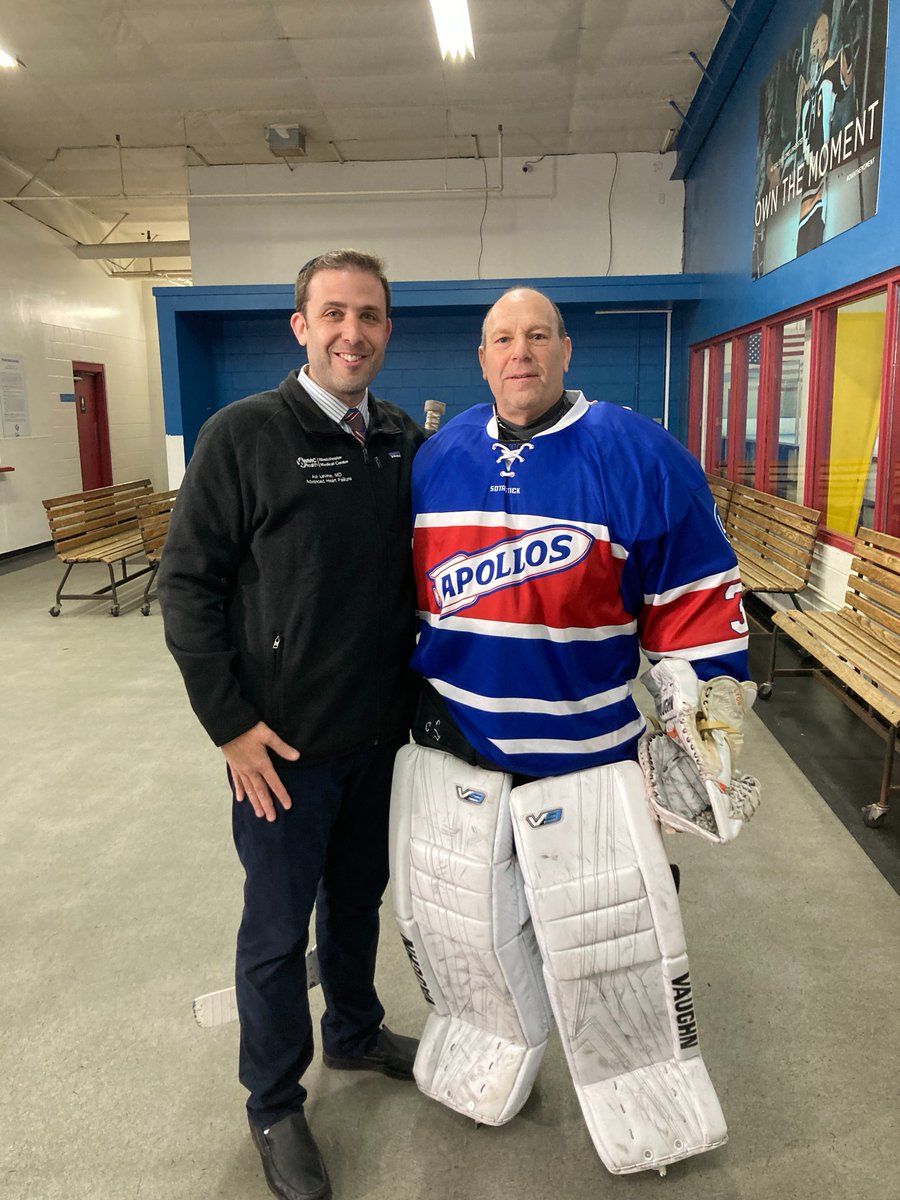 Drew Lazarus (right) is usually the one making the saves for his men’s hockey team, but it was his teammates who helped save his life when he suffered a massive heart attack driving home after a recent game.