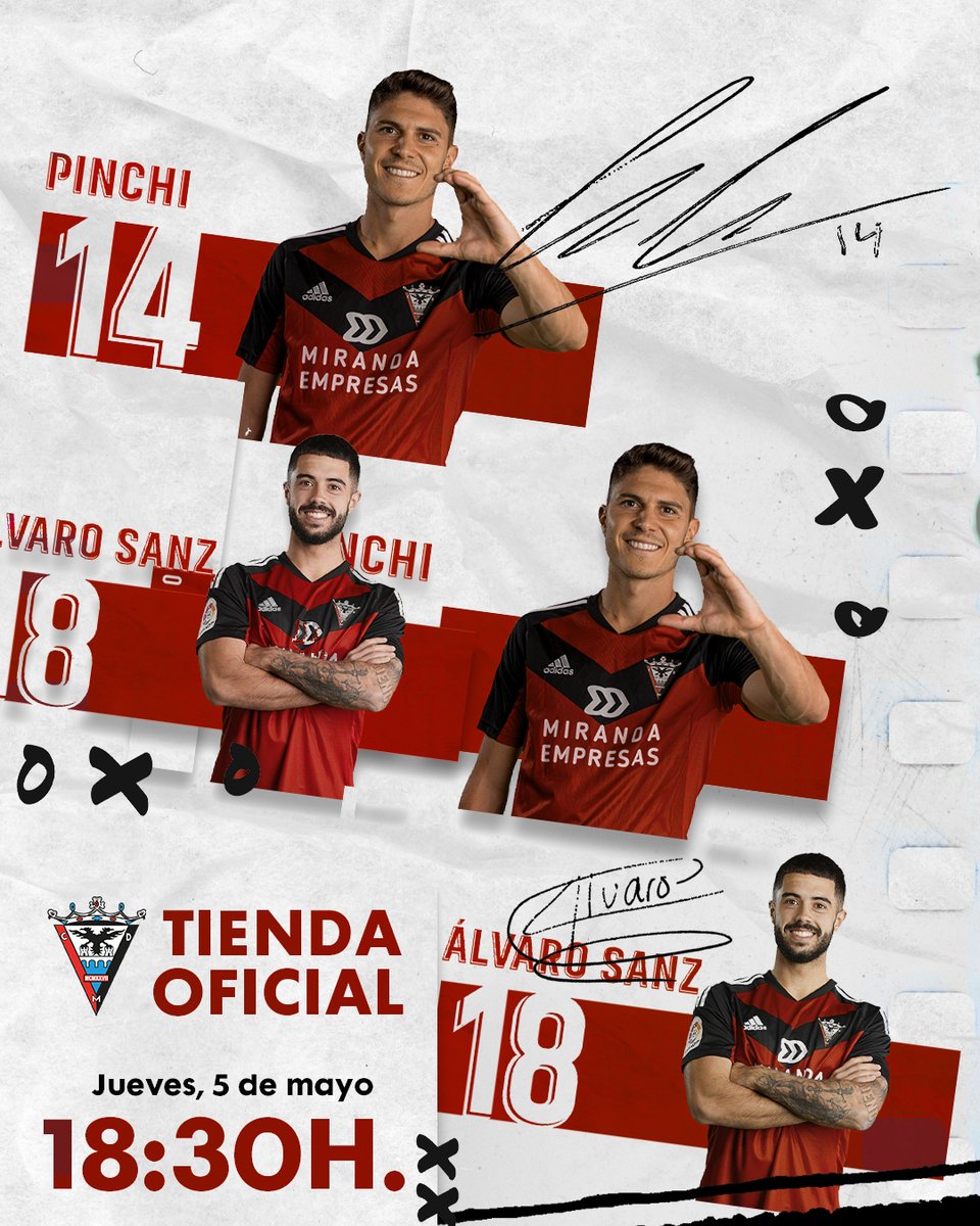 ⏰ 18:30H.
📍 Tienda Oficial #CDMirandés

✍️🏻 ¡ <a href="/alvaro_saanz/">Álvaro Sanz</a>  y <a href="/oscarpinchi/">oscar garcia</a> os esperan mañana 𝗷𝘂𝗲𝘃𝗲𝘀!