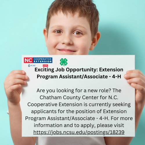ChathamCoopExt's tweet photo. Job Opportunity: Extension Program Assistant/Associate - 4-H
For more information, please visit https://t.co/RJqS1JmzPM. https://t.co/nTLiFfunPq