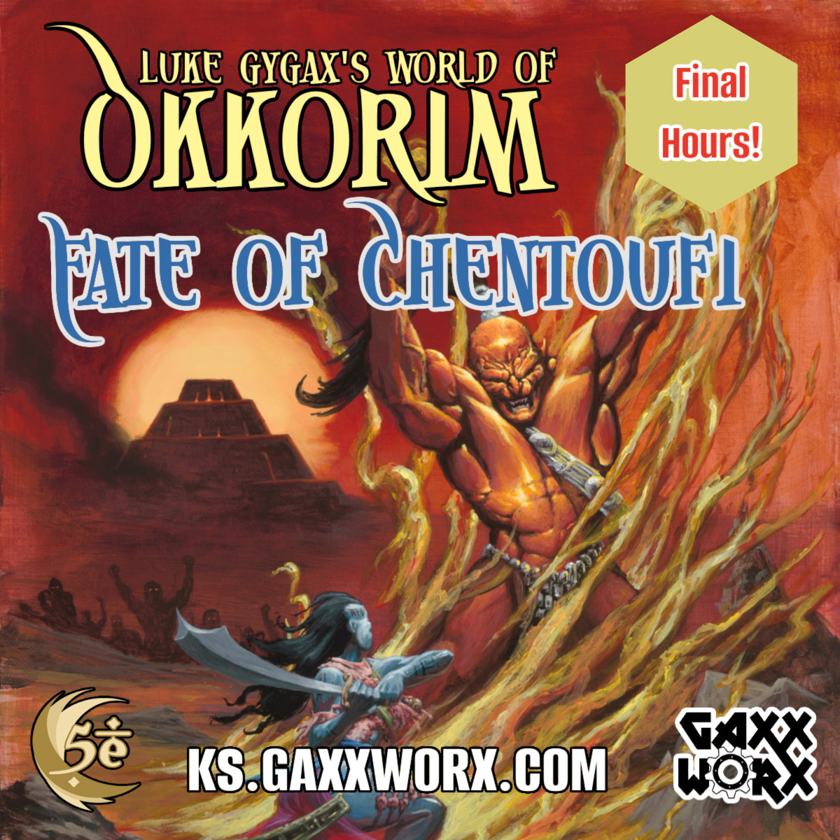 Only hours left! The Fate of Chentoufi rests in your hands as a malevolent force from the long-dead Ydrissid Empire seeks to subjugate the city! Back action packed scenario fron Luke Gygax and Matt Everhart here ks.gaxxworx.com #dnd #ttrpg #gygax #okkorim #chentoufi