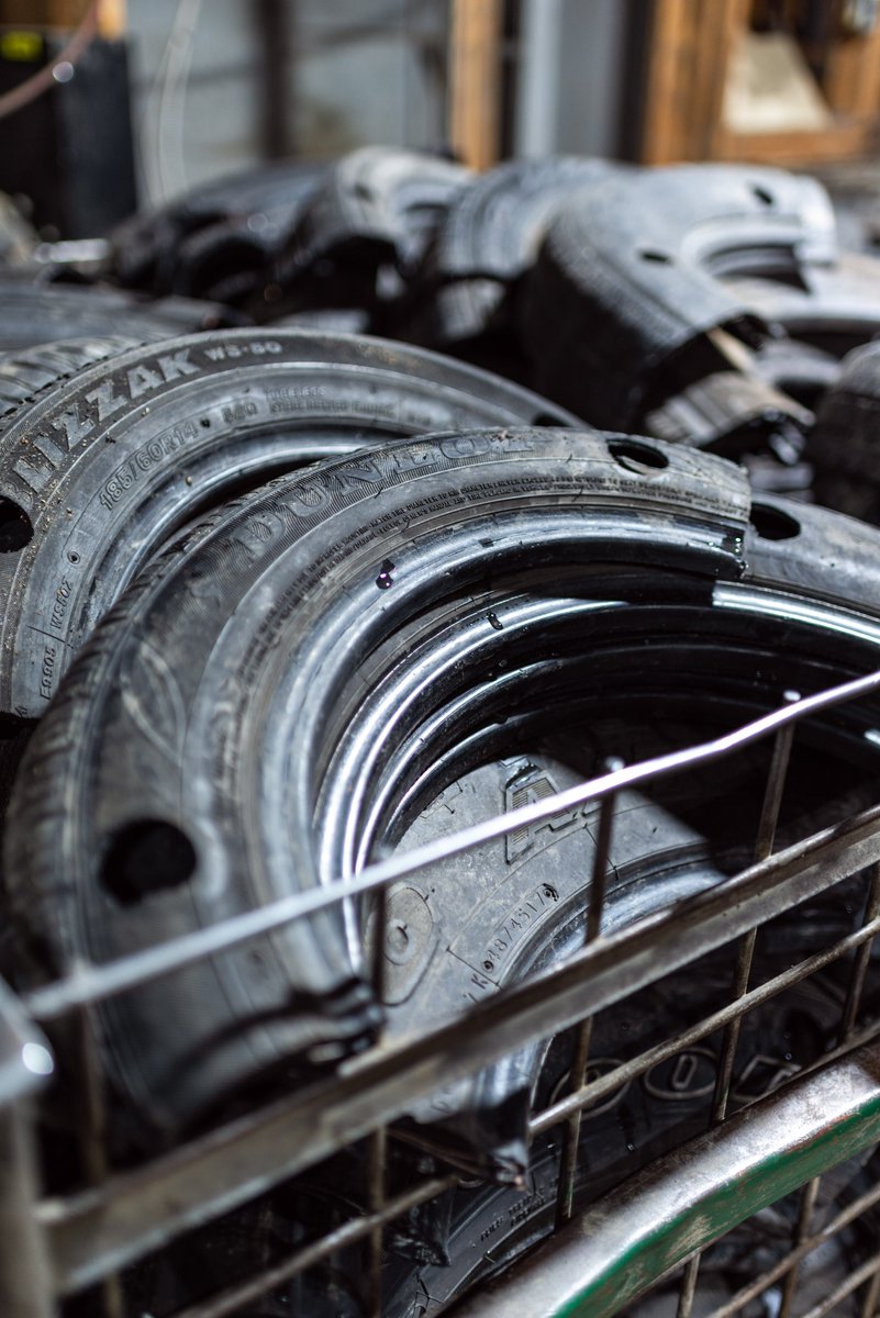 b2b_ii's tweet photo. Tires cut and punched — ready to go in the press💥#built2blast #recycledmaterials #sustainablebusiness https://t.co/SFKlhe8N9I