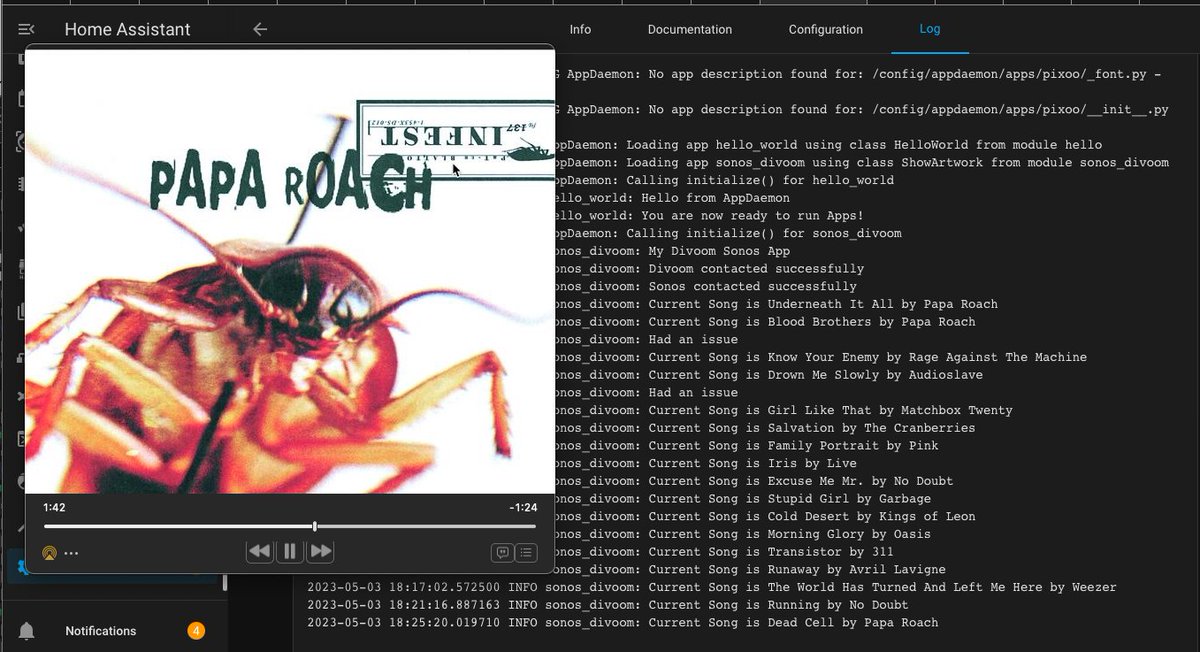 Homekitgeek's tweet image. Inspired by @MakeItWorkTech projects with the Divoom64 - this is coming together...  iTunes playing to @sonos speakers and displaying artwork on @divoom 64. Couple more ideas I want to see if I can get working but almost ready to share.