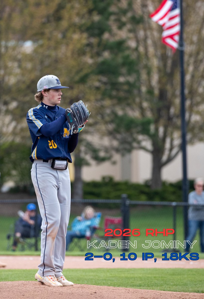 PatriotBseball's tweet photo. ⁦@umichbaseball⁩ commit ⁦@KadenJominy2026⁩ is dialed in out of the gates for ⁦@MattawanHSBB⁩ as he is 2-0 w/ 19 Ks in 10 innings pitched so far for the Wildcats. https://t.co/pZqqY7yyMM