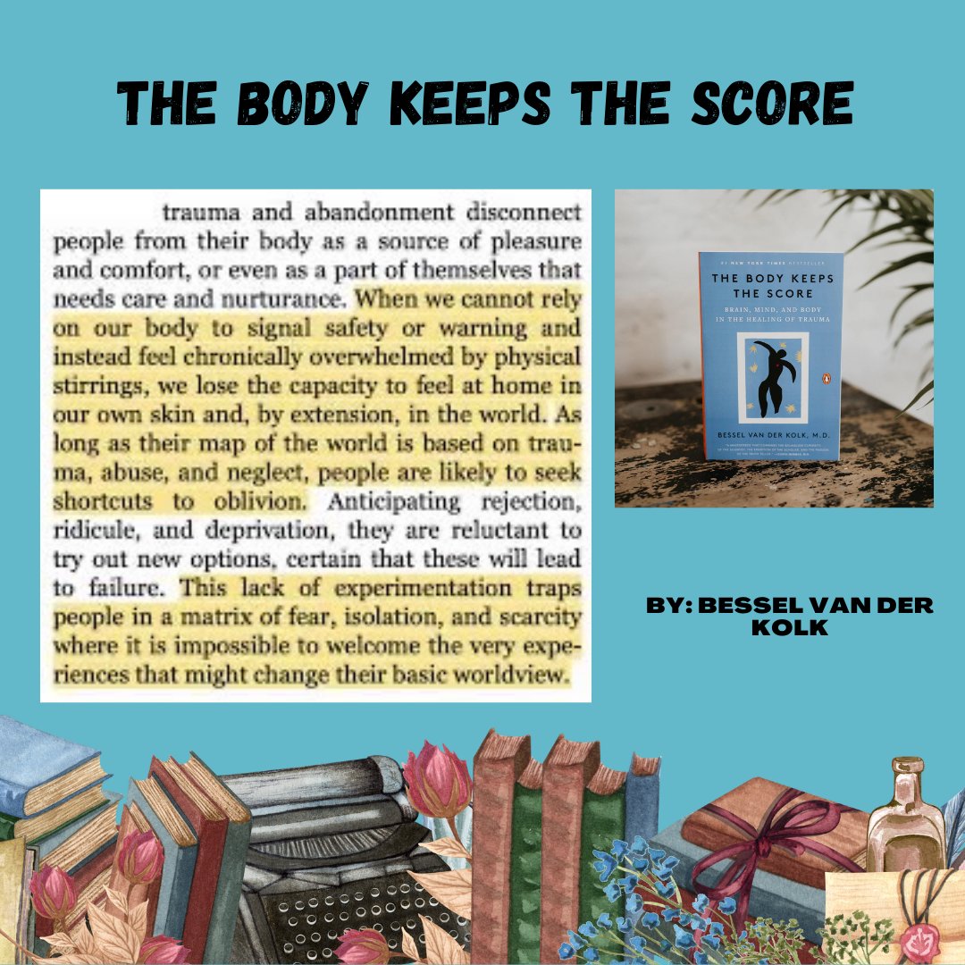 📖 This Month we are reading :
The Body Keeps the Score by Bessel Van Der Kolk M.D

Check out this excerpt and add your book recommendations below! ⬇️
.
.
#Bookofthemonth #bookclub #readinglist #mentalhealth #mentalhealthbooks