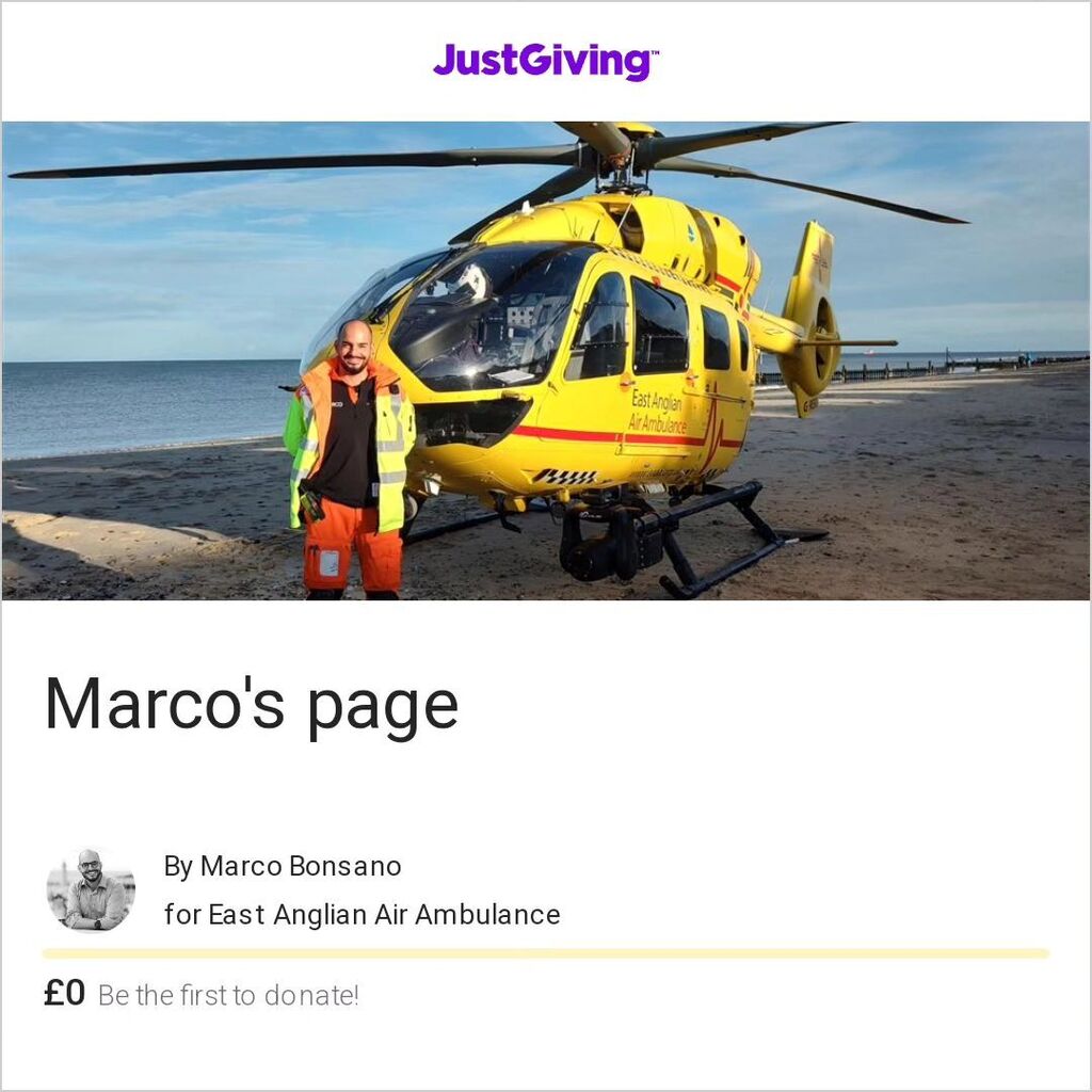 I’m helping raise money for East Anglian Air Ambulance by participating in our 24 km trekking challenge! 
The funds raised will ensure that our helicopter crews can continue to be there for people in the most serious of medical emergencies, 24/7. Support… instagr.am/p/CryYfKzoYFI/