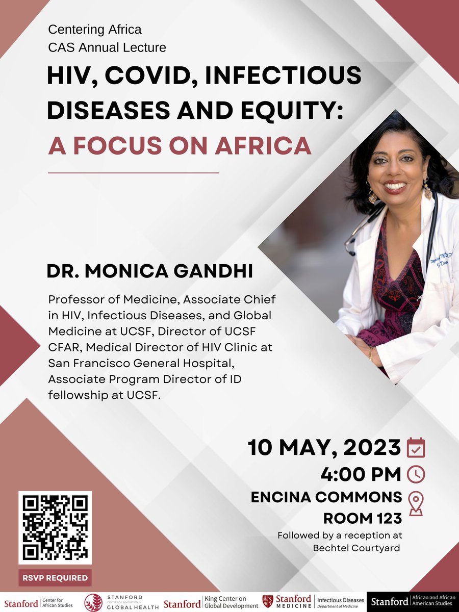 Stanford Department of Medicine (@stanforddeptmed) on Twitter photo During a May 10 lecture hosted by <a href="/cas_stanford/">Stanford Center for African Studies</a>, <a href="/UCSFMedicine/">UCSF School of Medicine</a>'s <a href="/MonicaGandhi9/">Monica Gandhi MD, MPH</a> will discuss the history of #HIV, as well as the inequalities in its treatment & prevention in #Africa. She will also highlight the progress in addressing these disparities. stanford.io/41Iu8nc During a May 10 lecture hosted by <a href="/cas_stanford/">Stanford Center for African Studies</a>, <a href="/UCSFMedicine/">UCSF School of Medicine</a>'s <a href="/MonicaGandhi9/">Monica Gandhi MD, MPH</a> will discuss the history of #HIV, as well as the inequalities in its treatment & prevention in #Africa. She will also highlight the progress in addressing these disparities. stanford.io/41Iu8nc