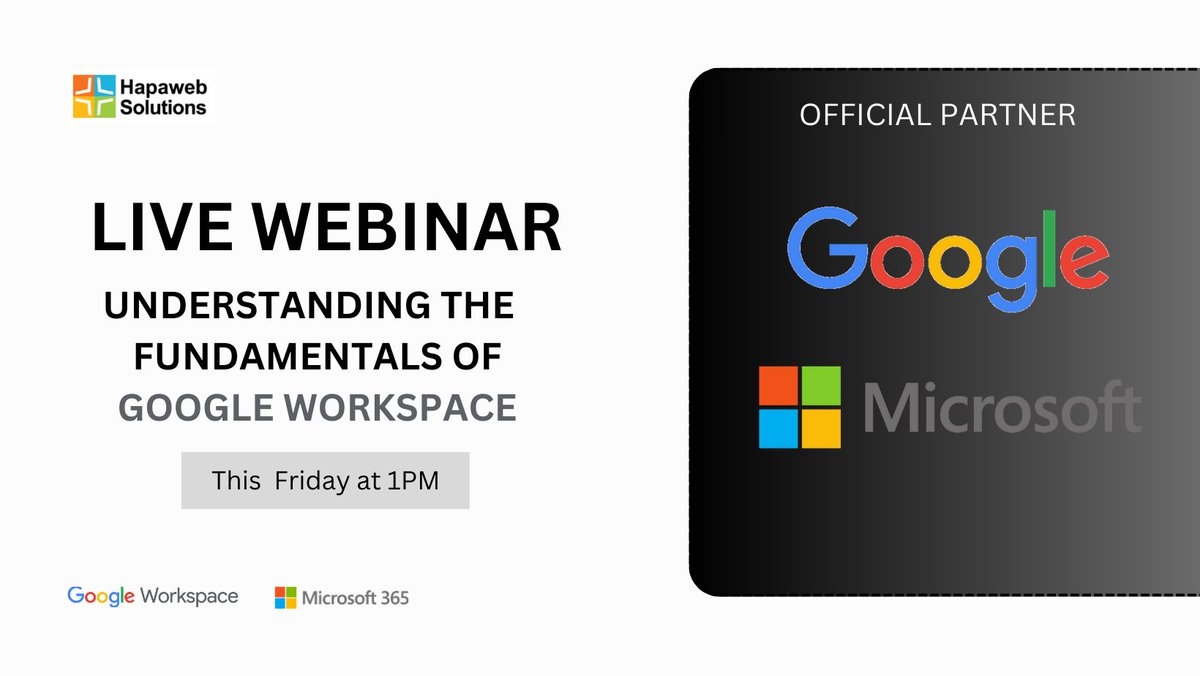 hapaweb's tweet photo. Ready to take your productivity to the next level? 
Join our exclusive #GoogleWorkspaceWebinar this Friday! 
Learn how to streamline your workflow, collaborate more efficiently, and achieve your goals faster than ever before! 💻📈

Register now: https://t.co/41udMHrVxg https://t.co/G1tVeS2fSB