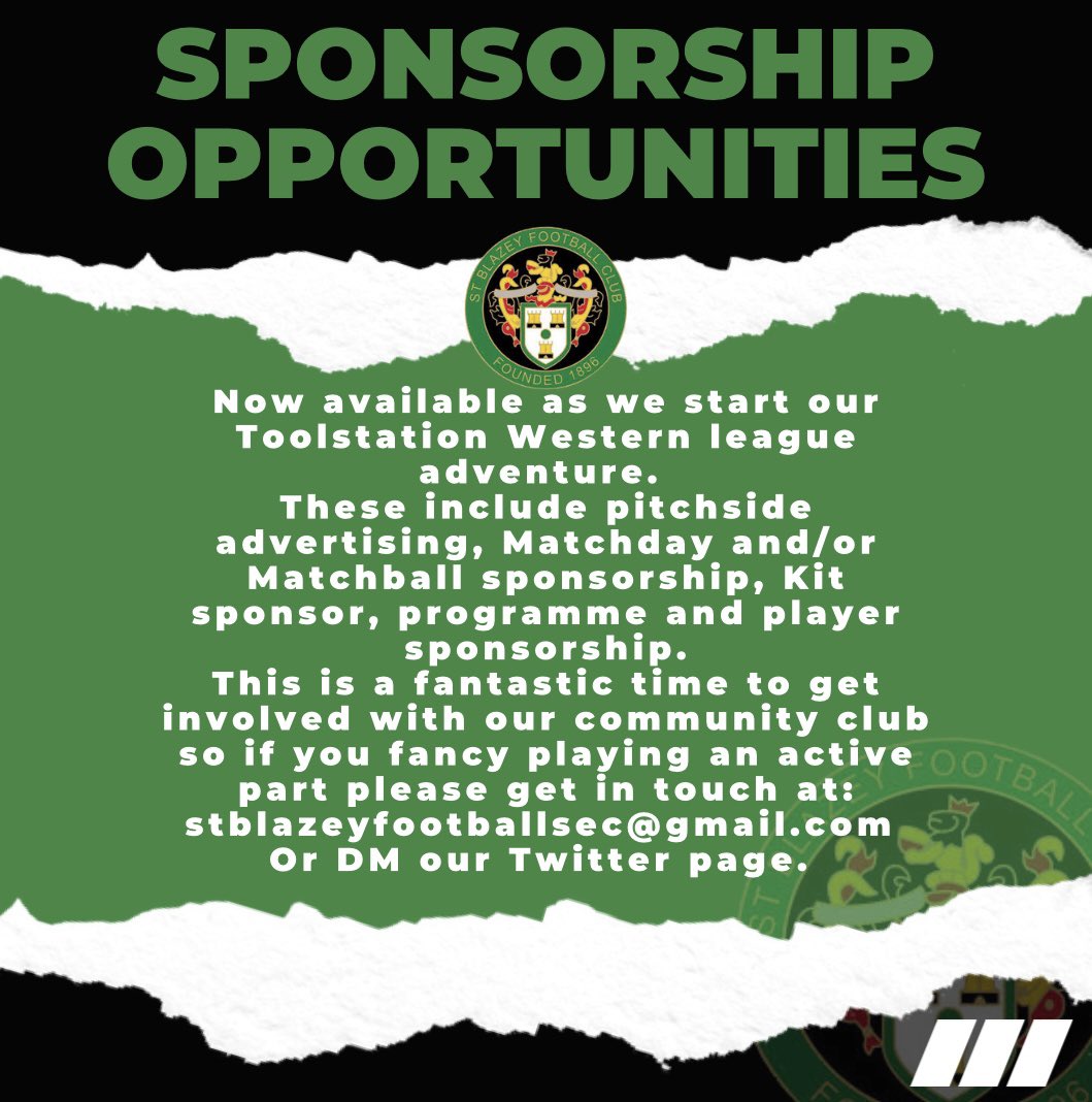 SPONSORSHIP OPPORTUNITIES - 

Please read below if you would like to get involved with the club ahead of our first season in the @TSWesternLeague.

💚🖤
