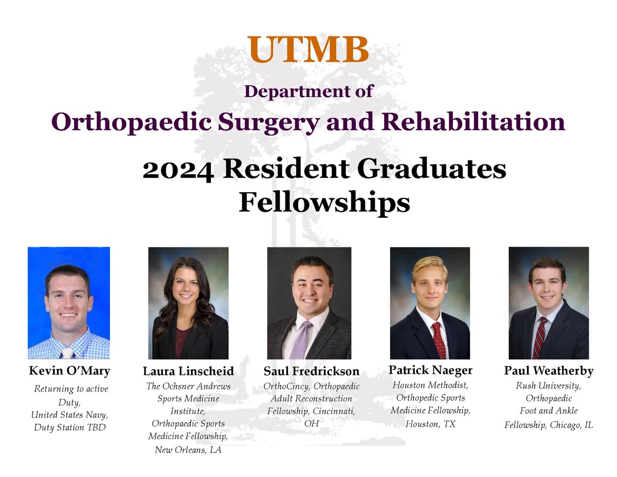 Congratulations to our PGY4 class on their fellowships!  The DOSR is proud of each of you! #OrthoTwitter #utmbfam #fellowshipmatch2023