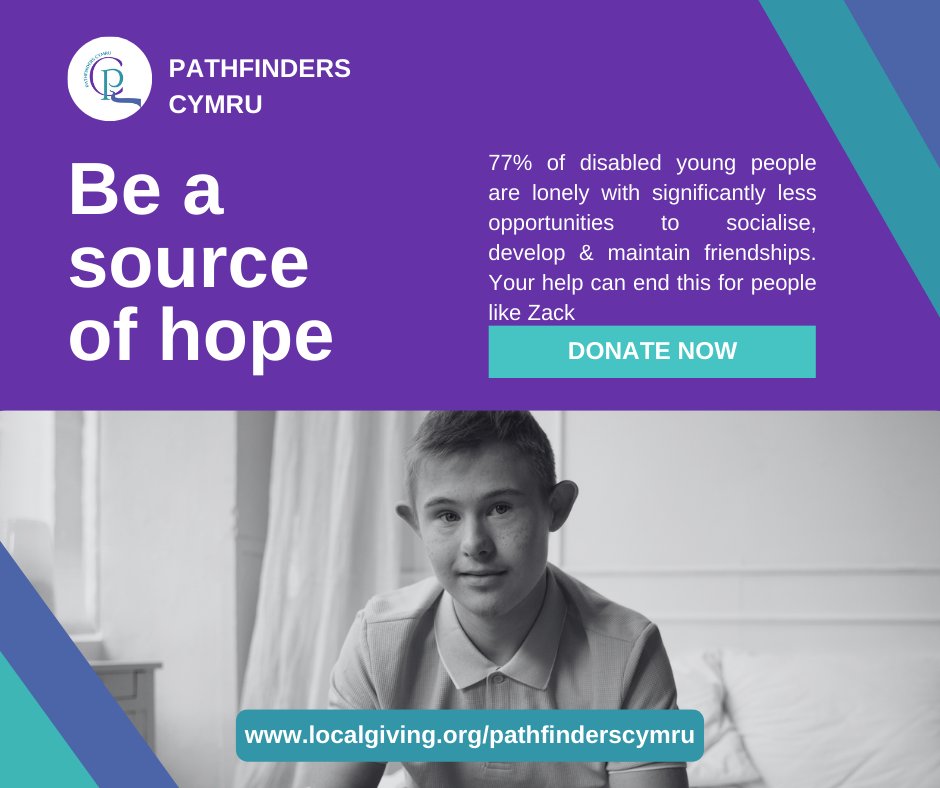 pathfindercymr's tweet photo. 77% of disabled young people are lonely with fewer opportunities to #socialise? 

You can help change that! 

Support children/young people with #learningdisabilities to build connections with peers &amp; achieve their goals. 

Donate now link 
https://t.co/Z7hUxQ2yTQ https://t.co/PZQ3f5dOxq