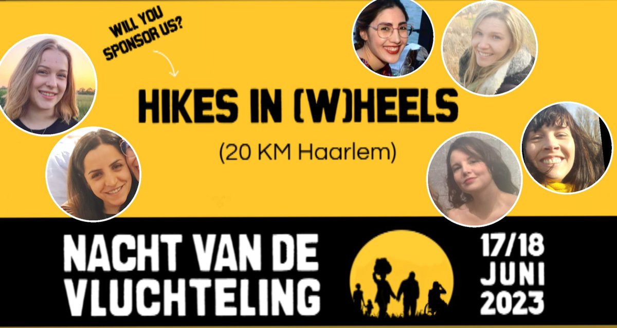 Binnenkort doe ik met mijn 👩‍🦽 mee aan de Nacht van de Vluchteling! Samen met mijn team ga ik 20km 'lopen' om geld in te zamelen voor het hulp aan vluchtelingen. Sponser ons via …em-amsterdam.nachtvandevluchteling.nl/teams/hikes-in…