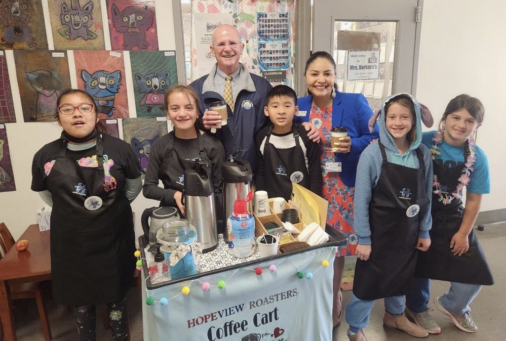 OVSDSupt's tweet image. I had the pleasure of touring #HopeView with Board President @PatriciaSinger_ to join in the “coffee cart” experience. Special Education students are learning customer service skills via hands-on experience by providing coffee and hot tea to staff. ☕️ #ovsd
