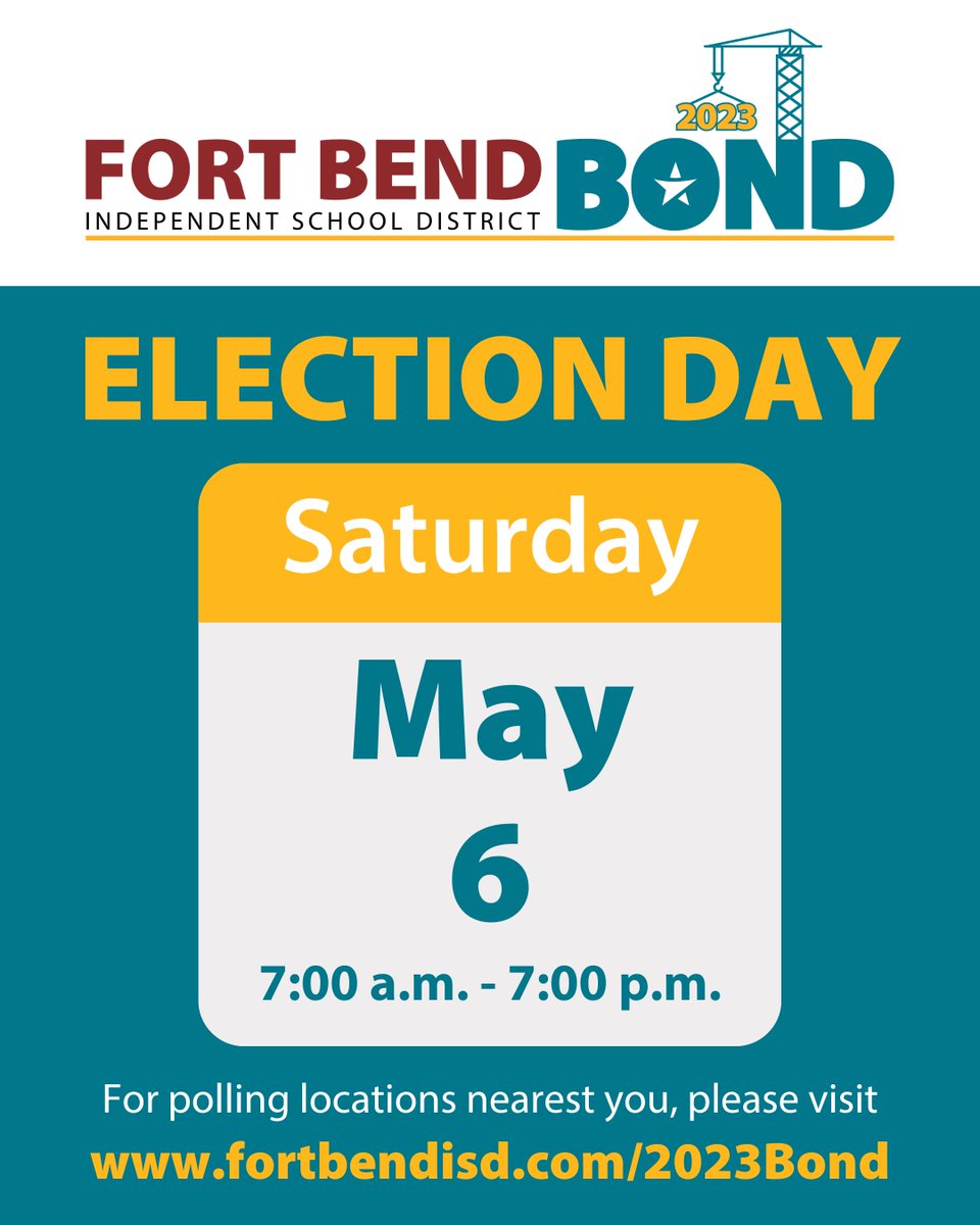 Fort Bend ISD on Twitter "🗳️ This Saturday, May 6th, is your last
