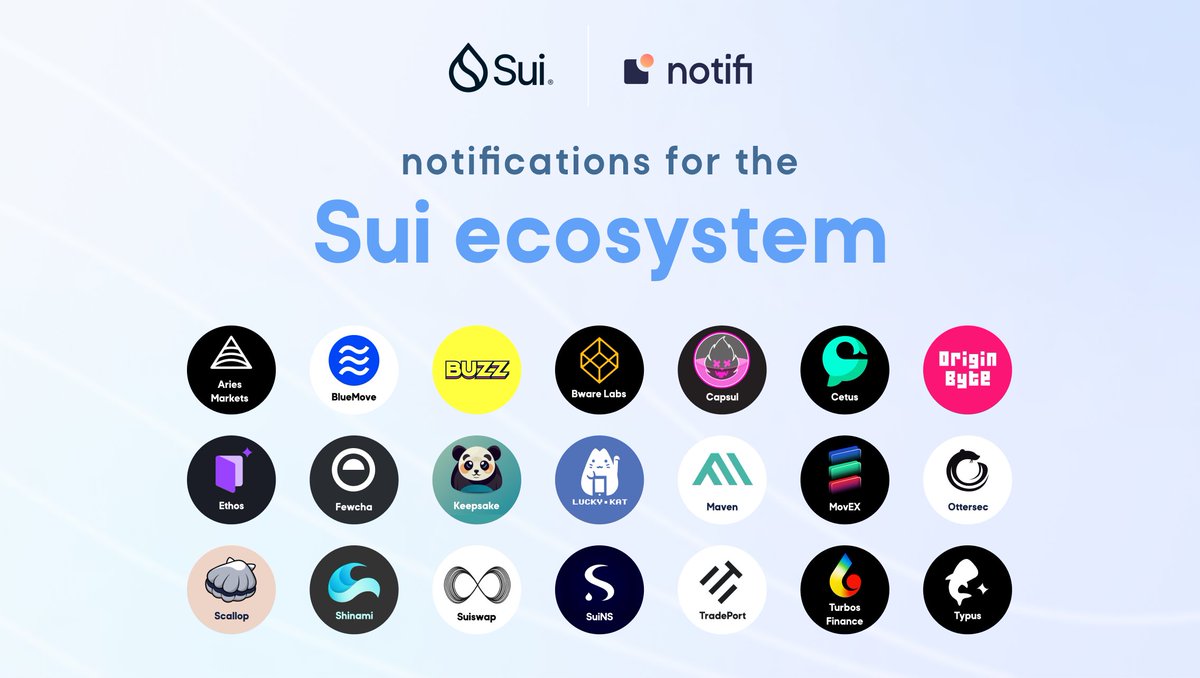 Congrats to <a href="/SuiNetwork/">Sui</a> on their mainnet launch today! We're thrilled to be day 1 builders in the Sui ecosystem, featuring live integration in the Notifi Hub, real-time alerts, and customizable notifications.

(1/6)