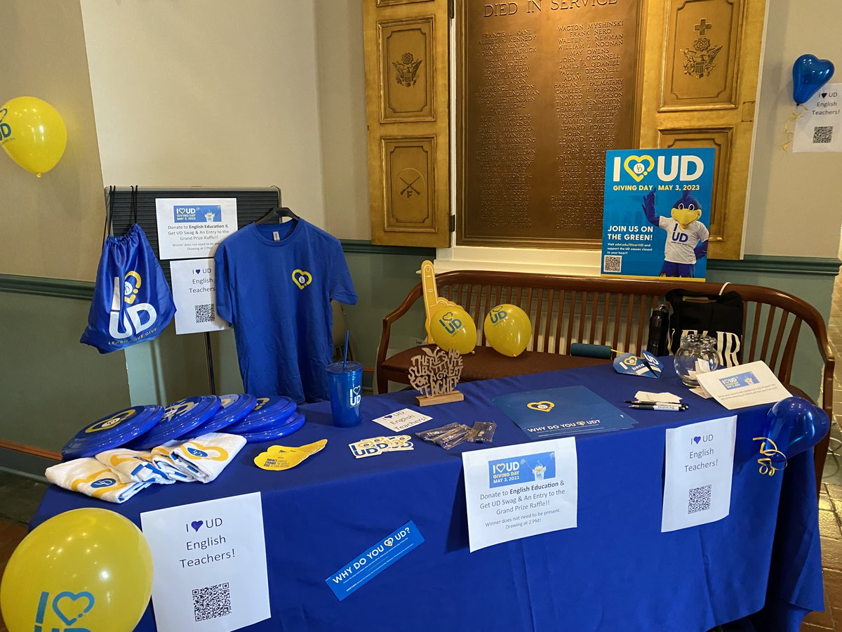 Visit the English Education table today 11am-2pm for #IHeartUD campaign to support our teachers! Join our campaign: 
udel.edu/alumni-friends…