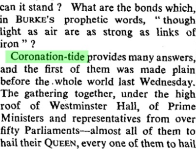 ClerkofOxford's tweet photo. It feels like it's time to revive the word 'Coronation-tide' to describe the season we're currently living through. (A few 19th/20th-century examples below). Might come in useful over the next few days 👑 https://t.co/vgXIf5bCu8