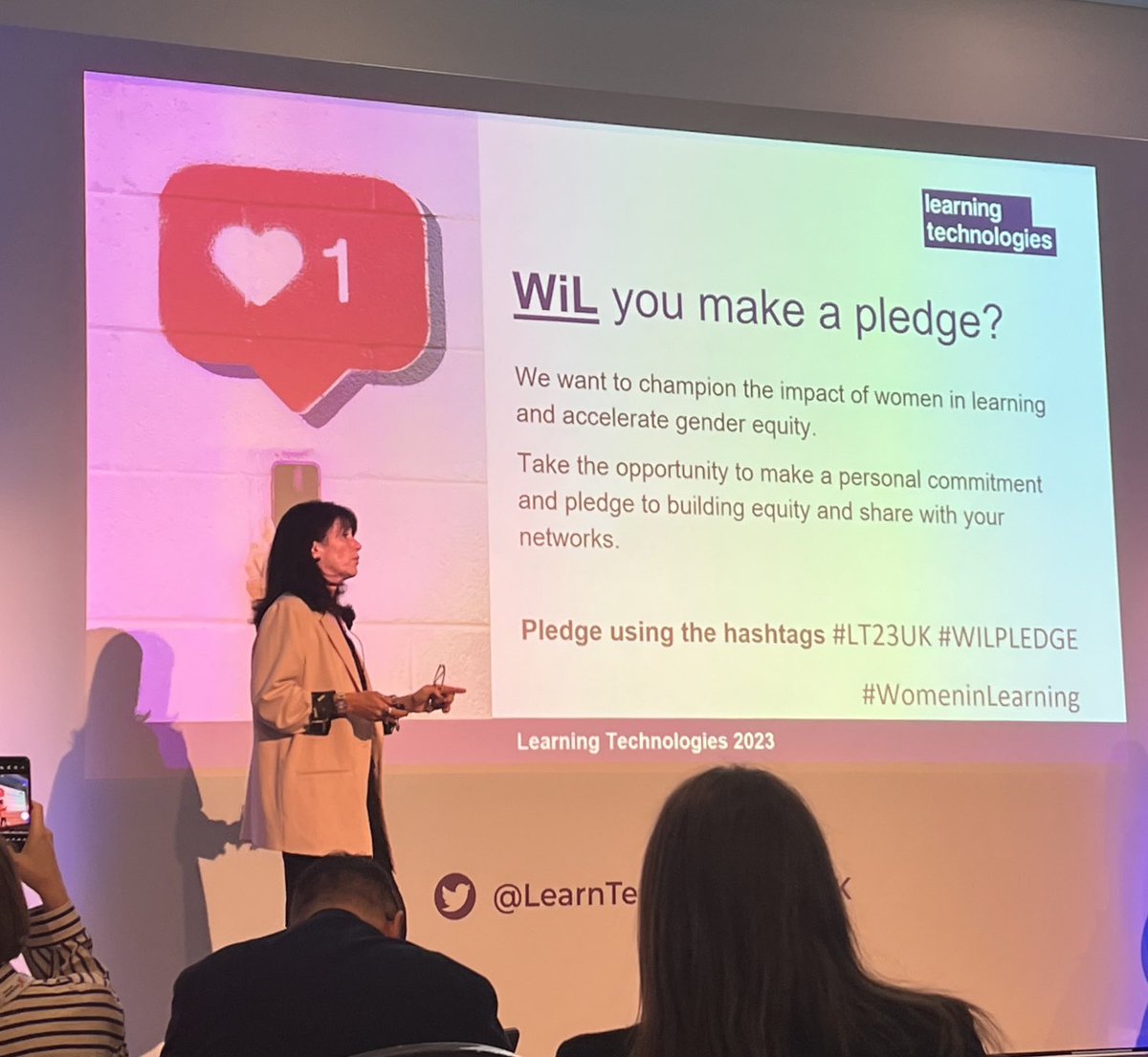 MiPS1608's tweet photo. Loving supporting #WomenInLearning at #LT23UK lead by @Sharon_Kaliouby
We are discussing our impact towards supporting women in our profession. We are about to make our pledge for change and action. What will your #WiLpledge be? https://t.co/Njj1g7hJ8i