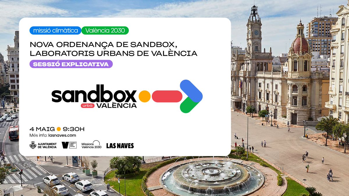 vlcinnovation's tweet photo. SANDBOX 🔴 Demà no pots faltar a la sessió explicativa de la nova ordenaça, en tràmit de consulta pública fins al 29/05, del #Sandbox Urbà de #València, els #laboratoris urbans on es poden assajar #innovacionstecnològiques de forma controlada abans de ser comercialitzades. https://t.co/HAT1hXEP0L
