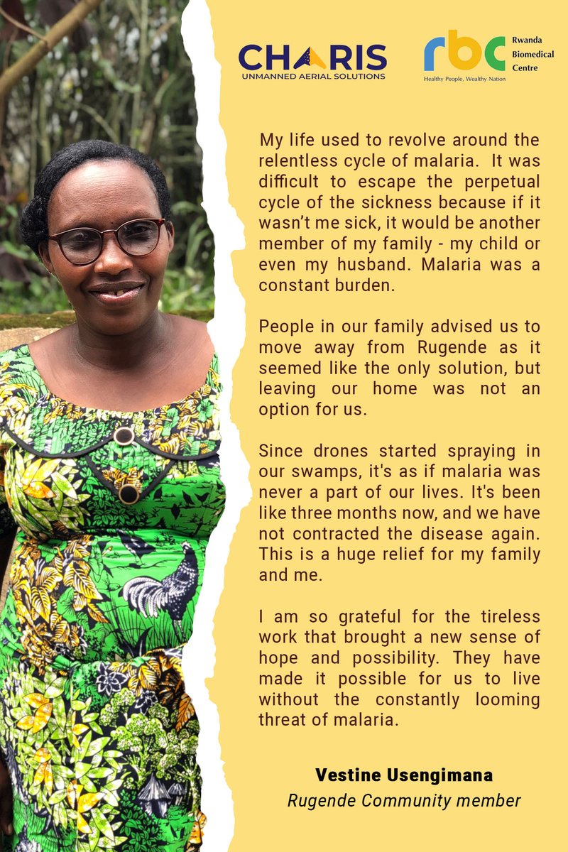 Thanks to #drone based larvae source management, malaria is no longer a concern for Vestine and her family.

@PaulKagame @nsanzimanasabin @MusoniPaula @RwandaCAA #EndMalaria #Malariafree