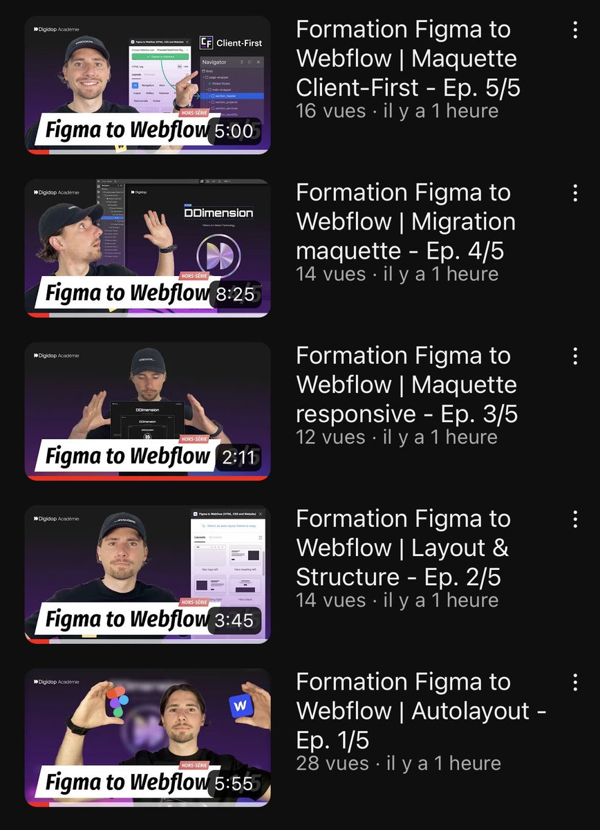 florian_bodelot's tweet image. Figma to Webflow watch out ! ⚠️
We have just released 5 new videos on our YouTube channel to explain you how to convert your #figma Design into a @webflow responsive website thanks to the plugin #figmatowebflow 
🔗 academie.digidop.fr/formations/hor…
Ps : Videos are in french 🇫🇷