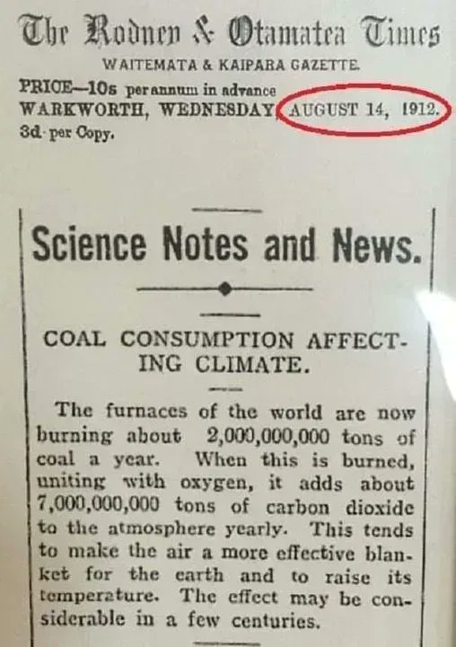 This article was written 110 years ago. 110 years and we still aren't doing what we need to do to address the climate crisis.

No time to wait. Let's make 2023 the year we #ActOnClimate 

#Climate #energy #ClimateEmergency #renewables #GreenNewDeal.
