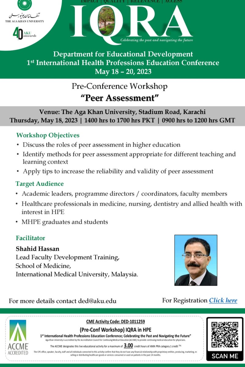 peer assessment allows for  a structured learning system  facilitating students/colleagues to critique and provide feedback to each other . 
interested in more? join this prestigious pre conference workshop
#AKUGLOBAL #akuded lnkd.in/dbyDQTkZ
@DrNaveedYousuf  @ameefacdev